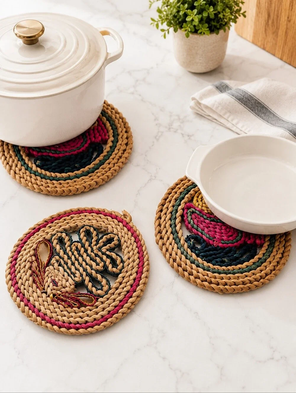 Vintage Boho Handwoven Straw Trivets Bird Wall Decor Set of 3 Rustic Folk Art